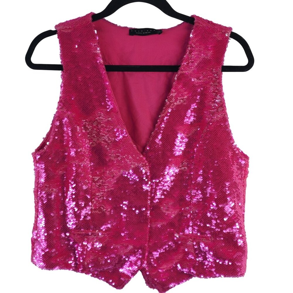 NWOT Twin-Set Simona Barbieri Pink Sequin Vest Womens Sz Small Made In Italy